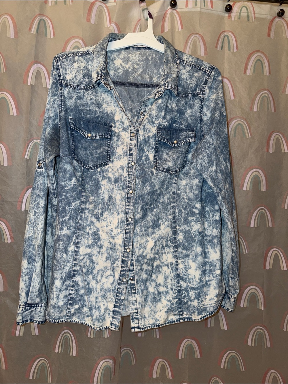 Acid-Wash Denim Button-Down Shirt - Blue